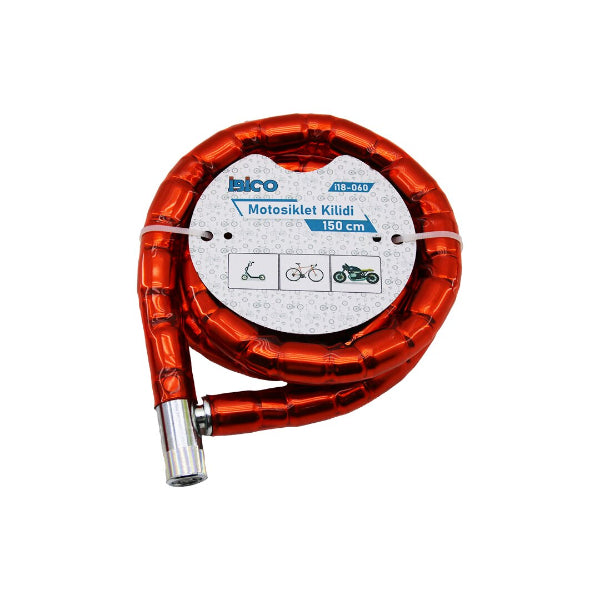 Kırmızı Motor Bisiklet Kilidi 22 mm x 150 cm