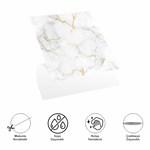 DecoHandy Pvc Yer Karosu 30x30cm 4'lü Paket - Mermer Desenli Beyaz 0,36m2