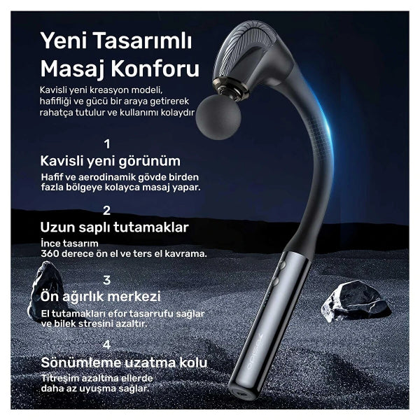 4 Başlıklı Uzun Saplı Ergonomik Profesyonel Sporcu Masaj Tabancası