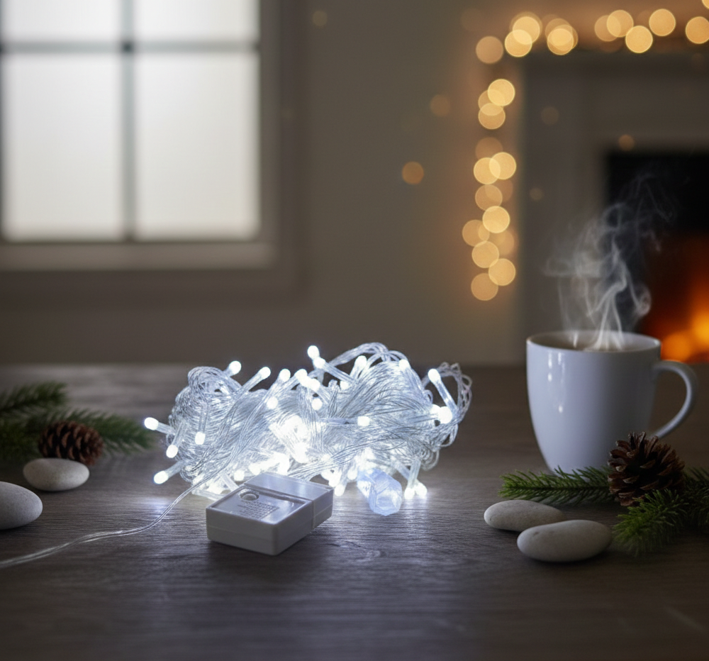 Damla Uçlu Beyaz Işık Şeffaf Kablo 10m 100 Led