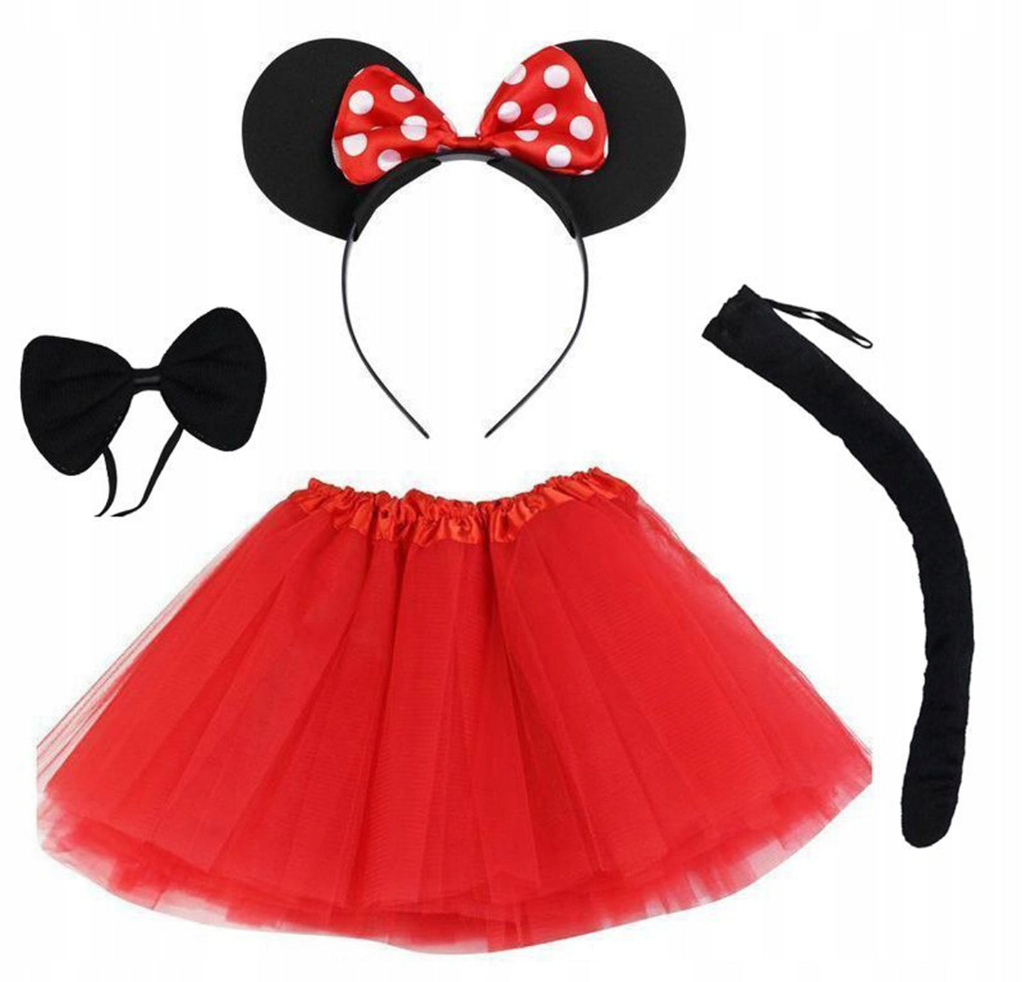 Minnie Mouse Kostüm Seti - Etek, Taç, Kuyruk, Papyon