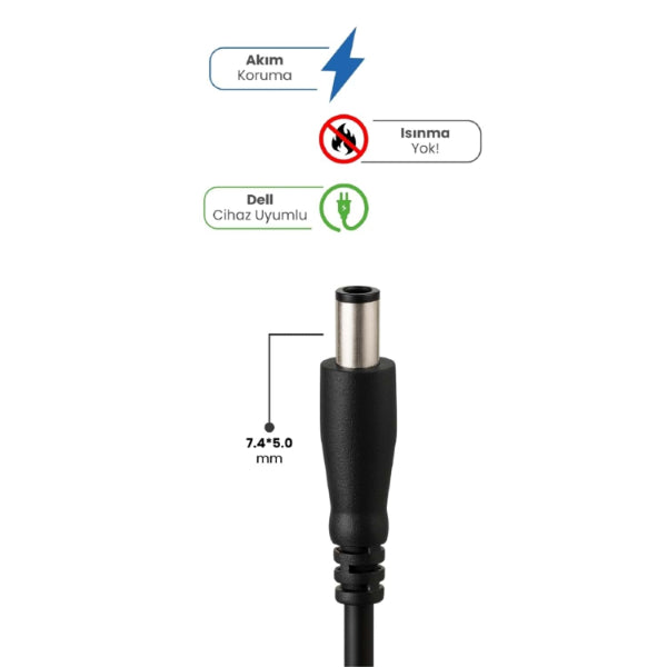 19.5V 4.62A 7.4 * 5.0mm 90W DELL İçin Laptop Adaptör