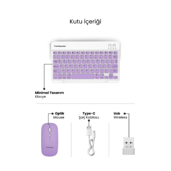 Mor Kablosuz Klavye Ve Mouse Seti