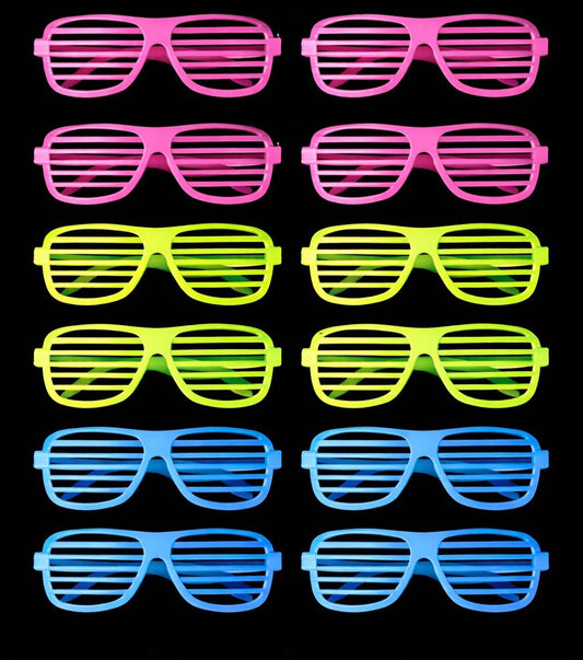 Retro Neon Fosforlu Panjur Gözlük - 12 Adet