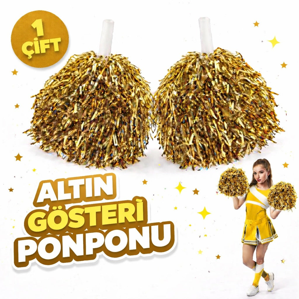 1 Çift Altın Renk Okul Gösteri Ponponları Ekstra Dolgun