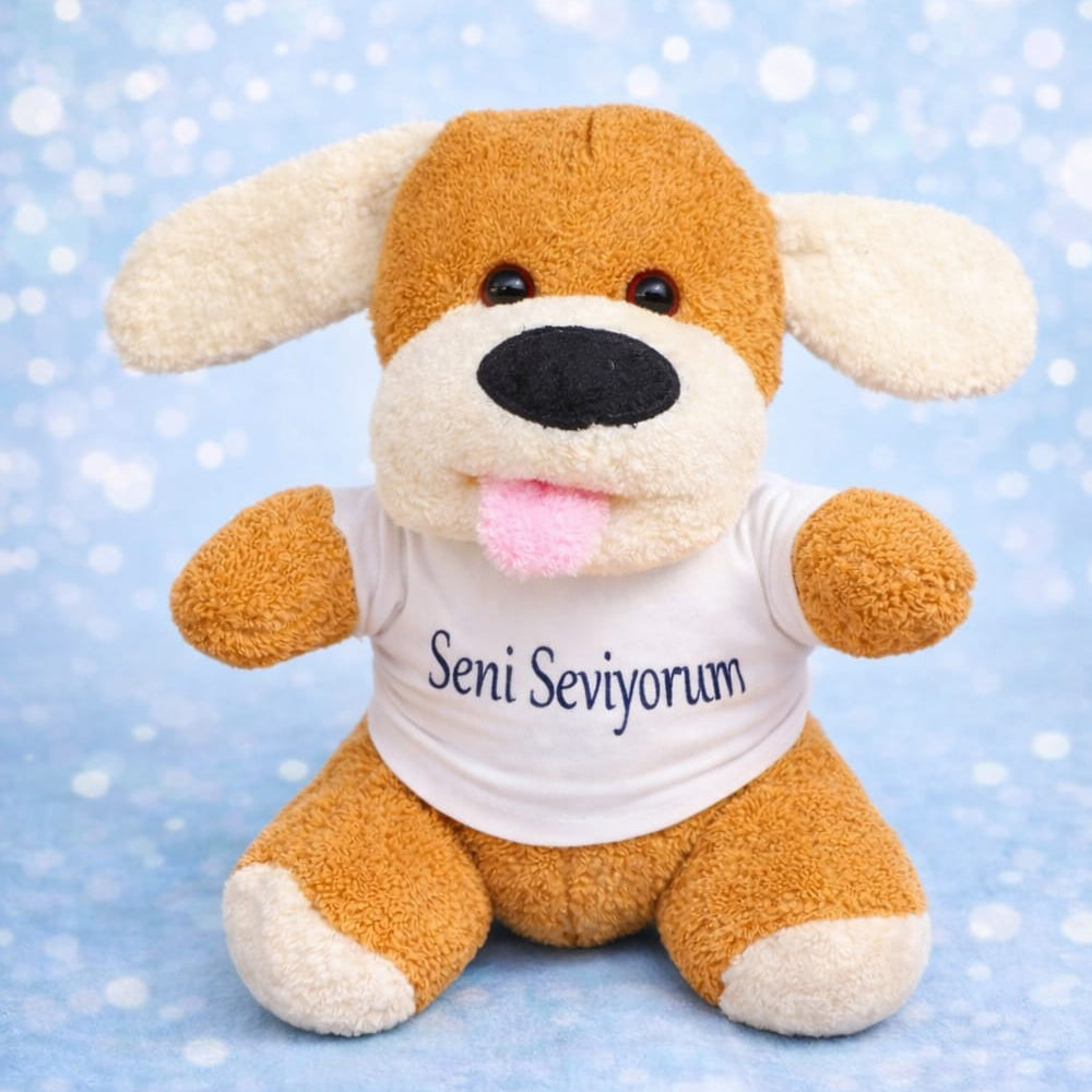 Seni Seviyorum Tişörtlü Sevimli Peluş Köpek