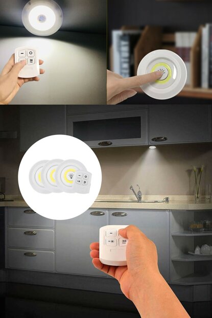 Uzaktan Kumandalı Yapışkanlı 3'lü Led Spot Lamba