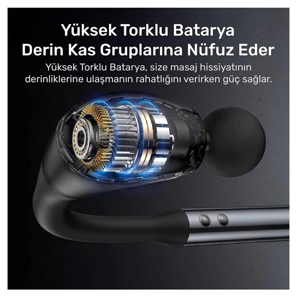 4 Başlıklı Uzun Saplı Ergonomik Profesyonel Sporcu Masaj Tabancası