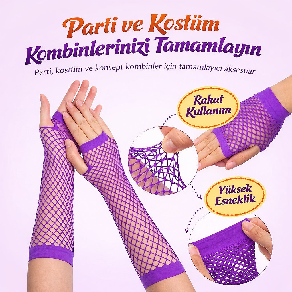 Retro Mor File Parmaksız Eldiven 26 cm