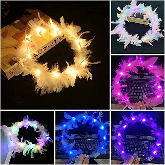 Led Işıklı RGB 3 Fonksiyonlu Otrişli Parti Tacı Beyaz Renk