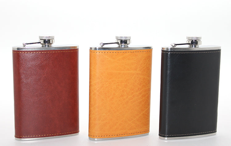 Paslanmaz Çelik Tekli 9 Oz Derili Matara
