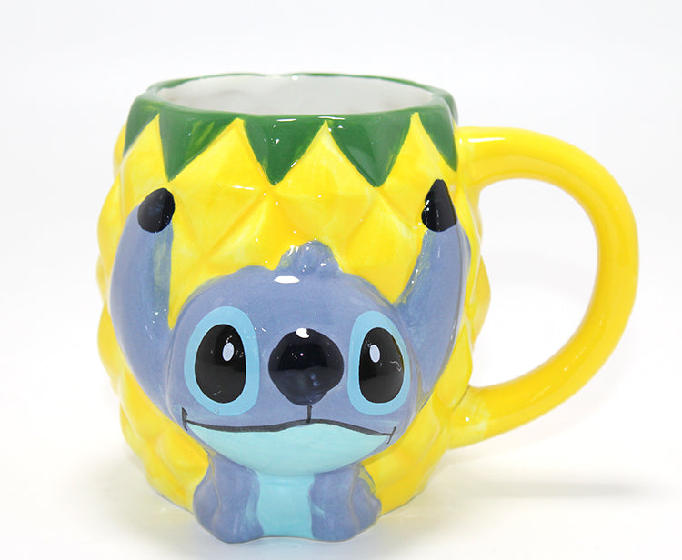 Disney Stitch Ananas Tasarımlı Kabartmalı Kupa Bardak