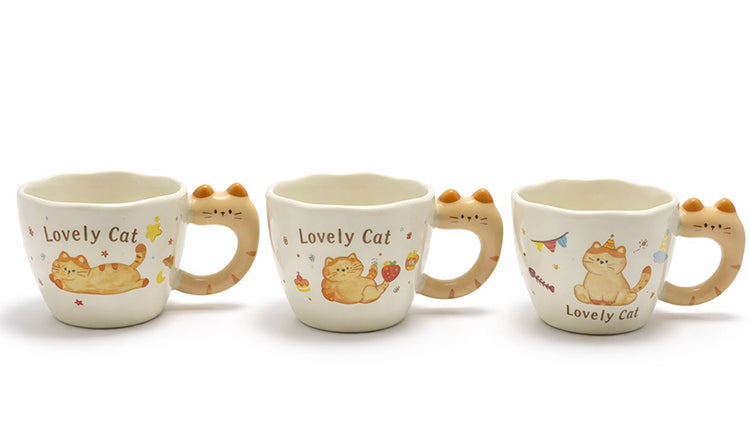 3D Kedi Kuyruk Detaylı Kupa Bardak