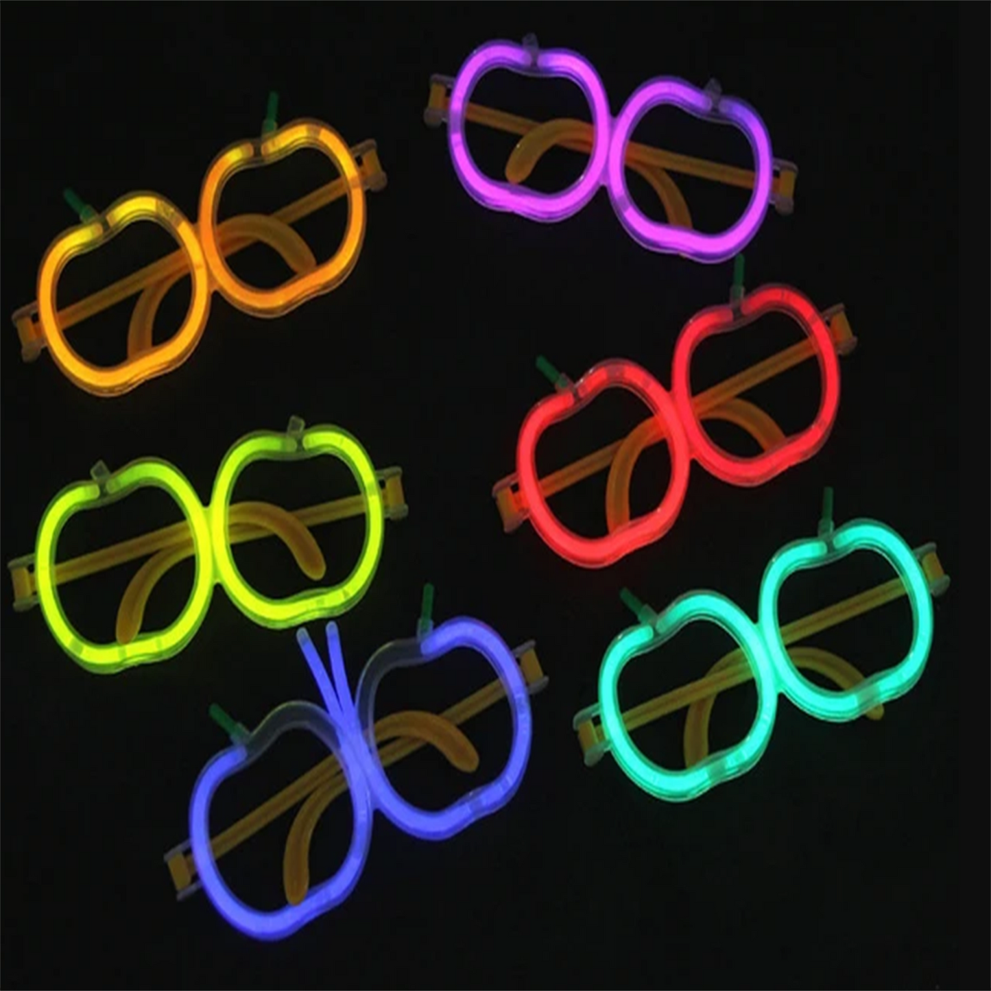 Karanlıkta Parlayan Neon Fosforlu Elma Gözlük Seti - 12 Adet
