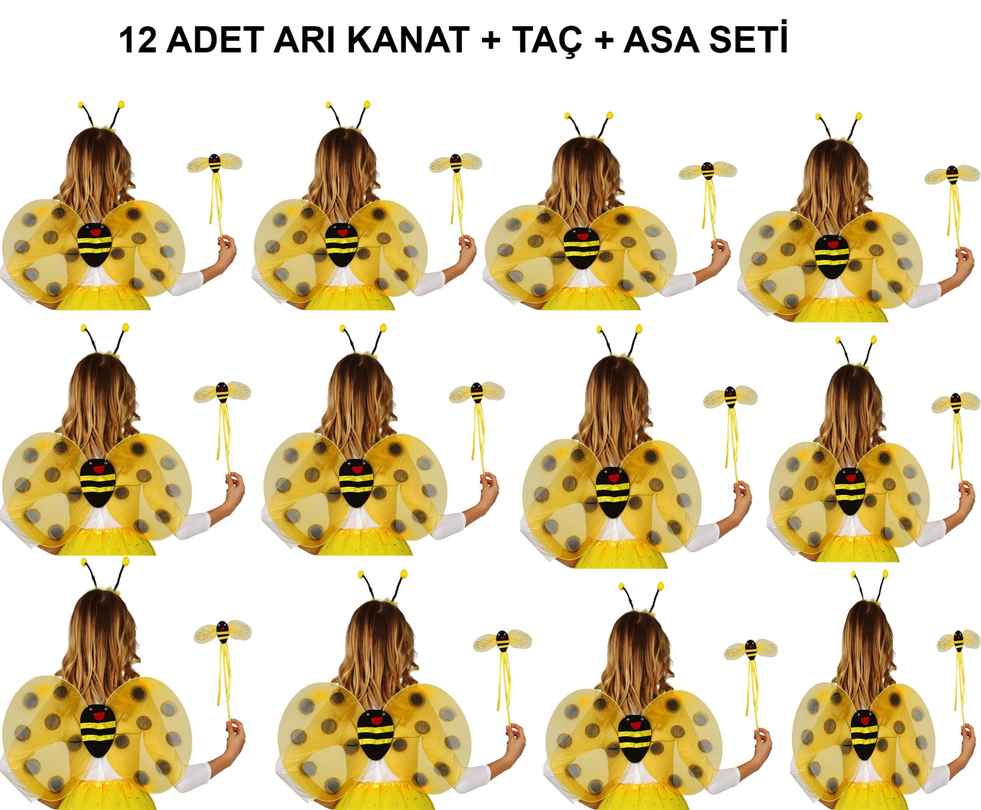 Okul Gösterileri için Arı Seti 12 Adet - Taç, Kanat, Asa