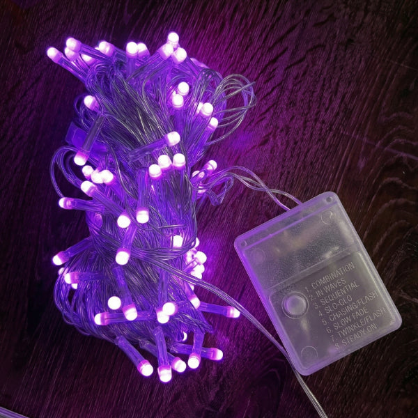 10m 100 Led Damla Uçlu Pembe Işık Şeffaf Kablo