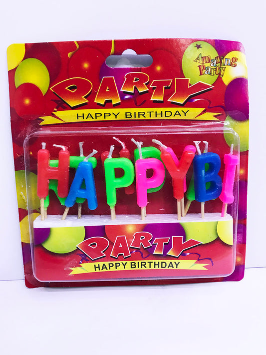 Renkli Happy Birthday Yazılı Mum