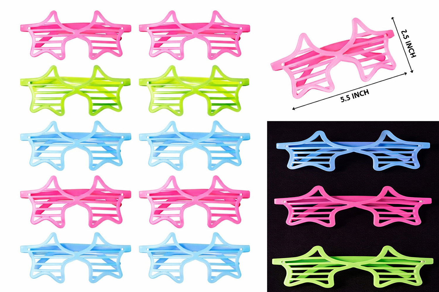 Retro Neon Fosforlu Yıldız Panjur Gözlük - 12 Adet