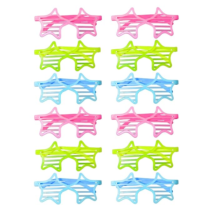 Retro Neon Fosforlu Yıldız Panjur Gözlük - 12 Adet